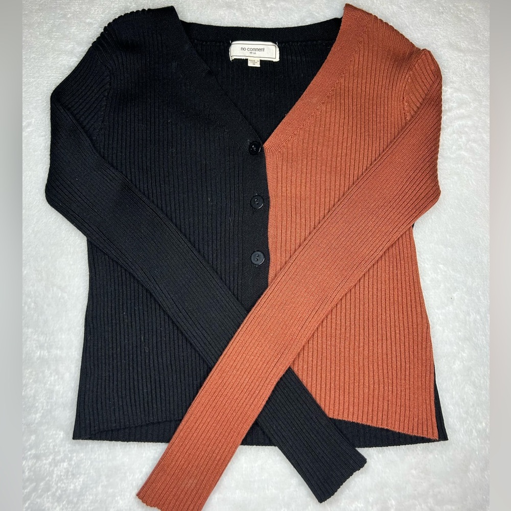 Blue and burnt orange v-neck sweater with buttons!